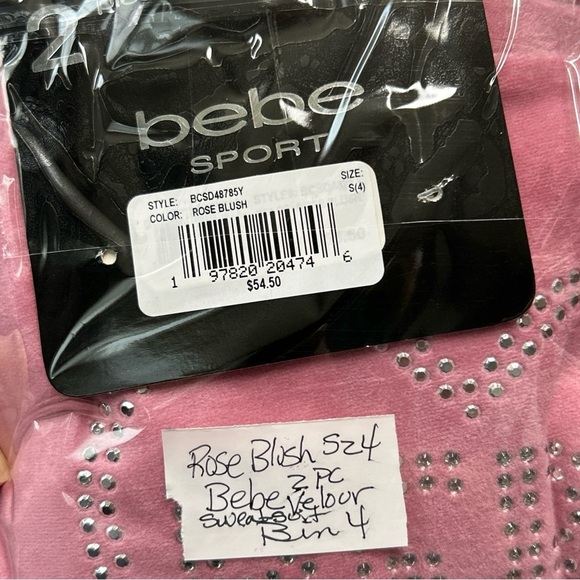 New BEBE 2 Piece Velour Rose Blush Toddler Size 4 Sweatsuit Cozy‎ Rhinestone ￼ - Picture 12 of 15